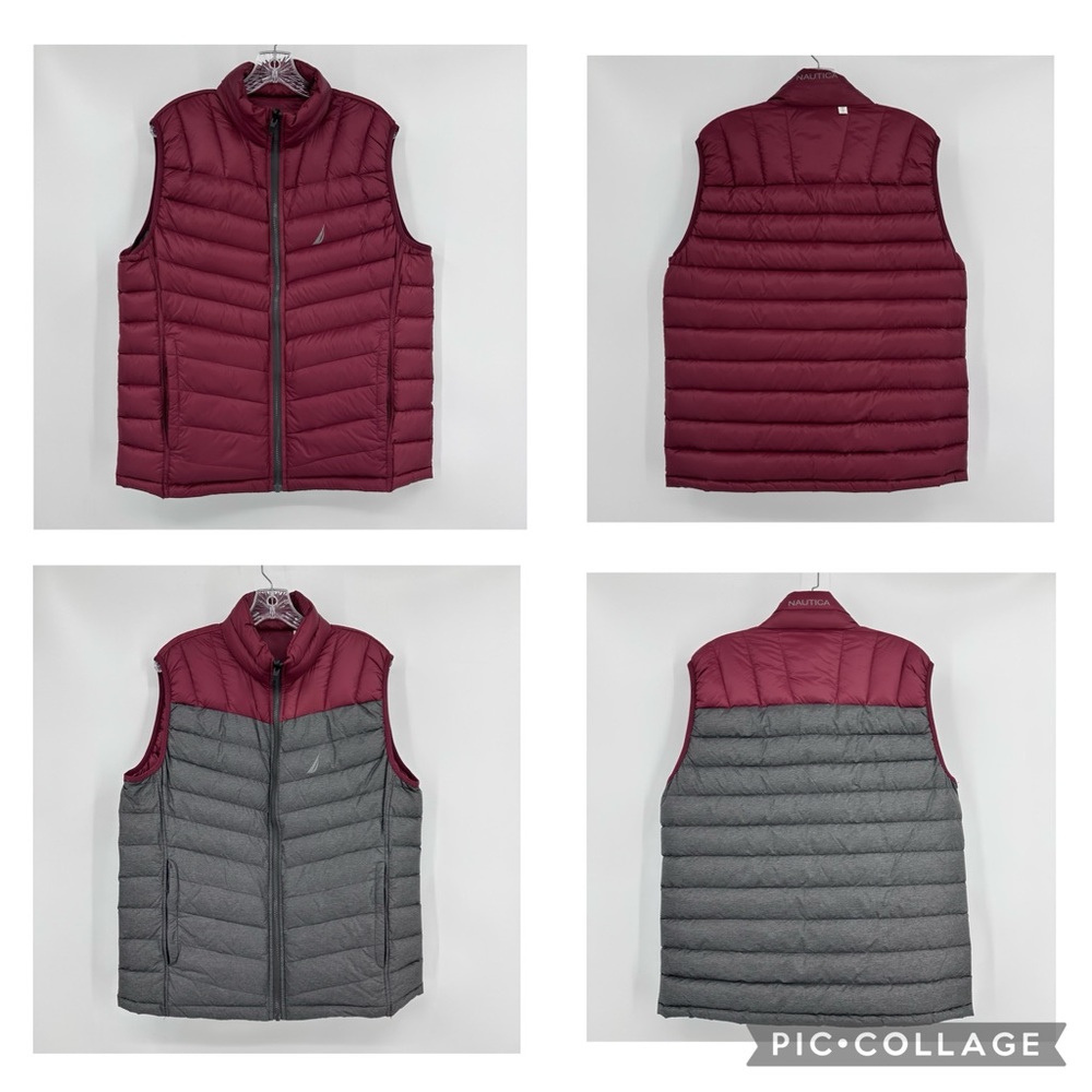 Nautica Reversible Down Fill Vest Burgundy Gray Size M
